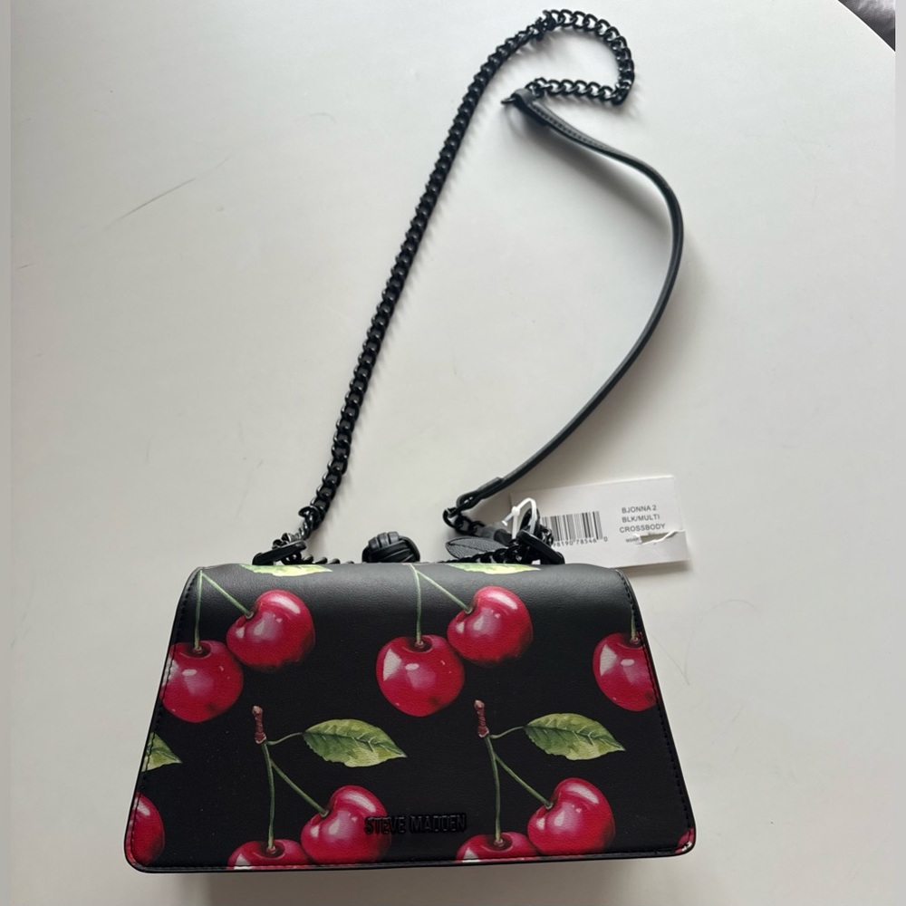 Steve Madden Cherry Print Crossbody Bag Black Chain Strap BJONNA 2 NWT
